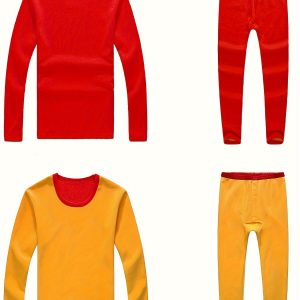 Men's Warm Underwear Set Winter, Cold-proof Long Sleeve Crew Neck Tops & Pants, Base Layer Set, Thickened Gift To Dad And Grandpa, Asian Size