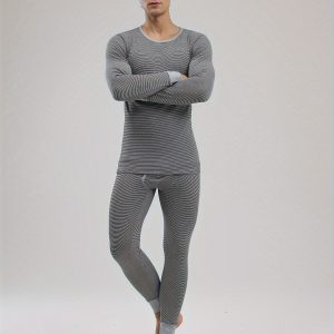 Men's Thermal Underwear Set - High Elastic Compression Long Sleeve Crew Neck Top & Leggings, Ideal For Winter Outdoor Sports, Skiing, Running, And Cycling.