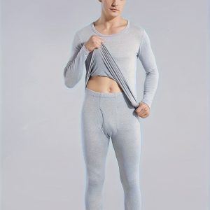 Men's Thermal Underwear Set Fall/Winter - 95% Polyester, 5% Spandex Crew Neck Long Sleeve Top & Bottom Skinny Fit High Stretch Knit Solid Color Pullover Base Layer