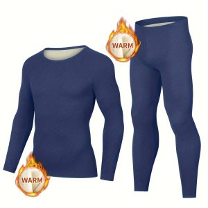 Men's Thermal Underwear Set, Thickened Soft Fleece Cold-proof Autumn Winter Clothing, Base Layer Set, Long Sleeve Tops & Leggings Pants