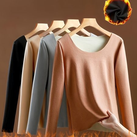 4 pcs 4-Piece Women's Plush Lined Thermal Long Sleeve Underwear Set for Fall & Winter